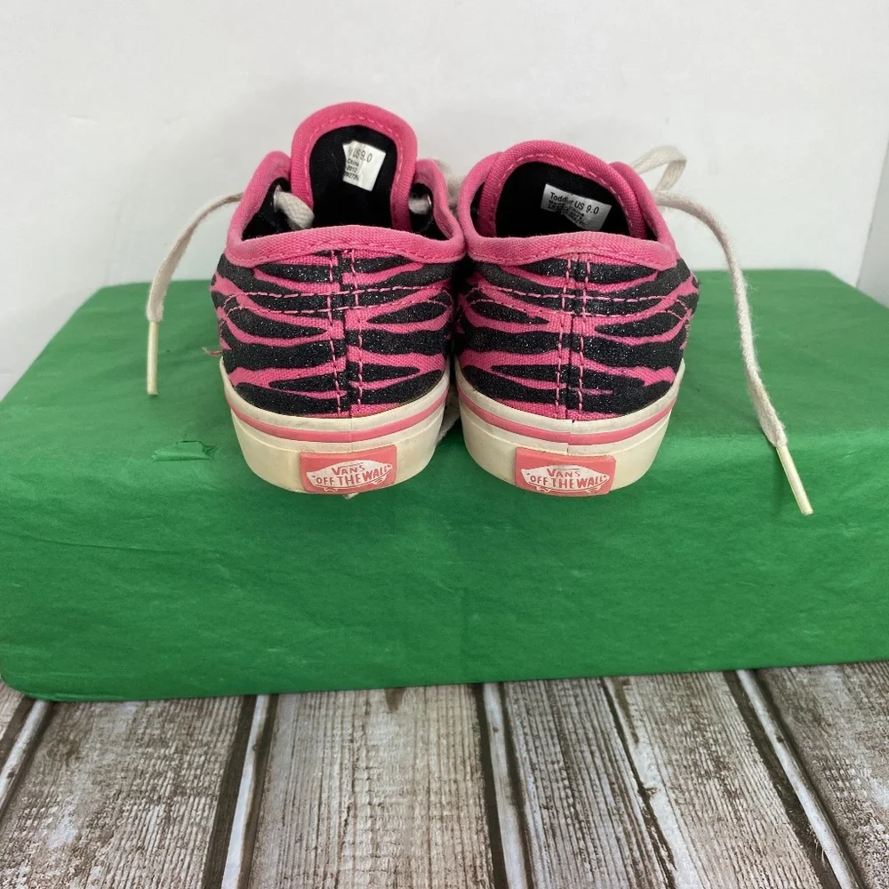 Vans Toddler US-9 Pink Black Glitter Zebra Tiger Animal Stripe Shoes (BOX-D) - Picture 5 of 8